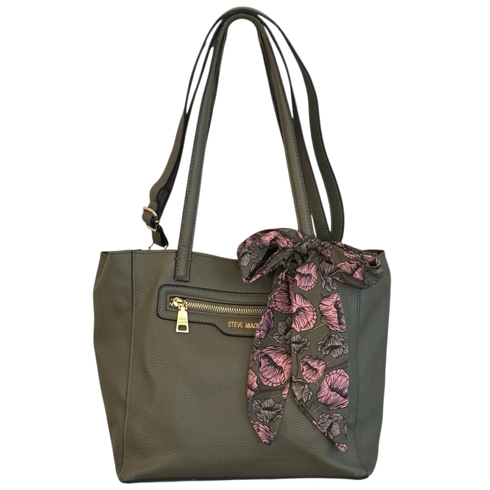 Steve Madden Gray Tote Bag – Faux Leather, Adjustable Strap, Good Condition
